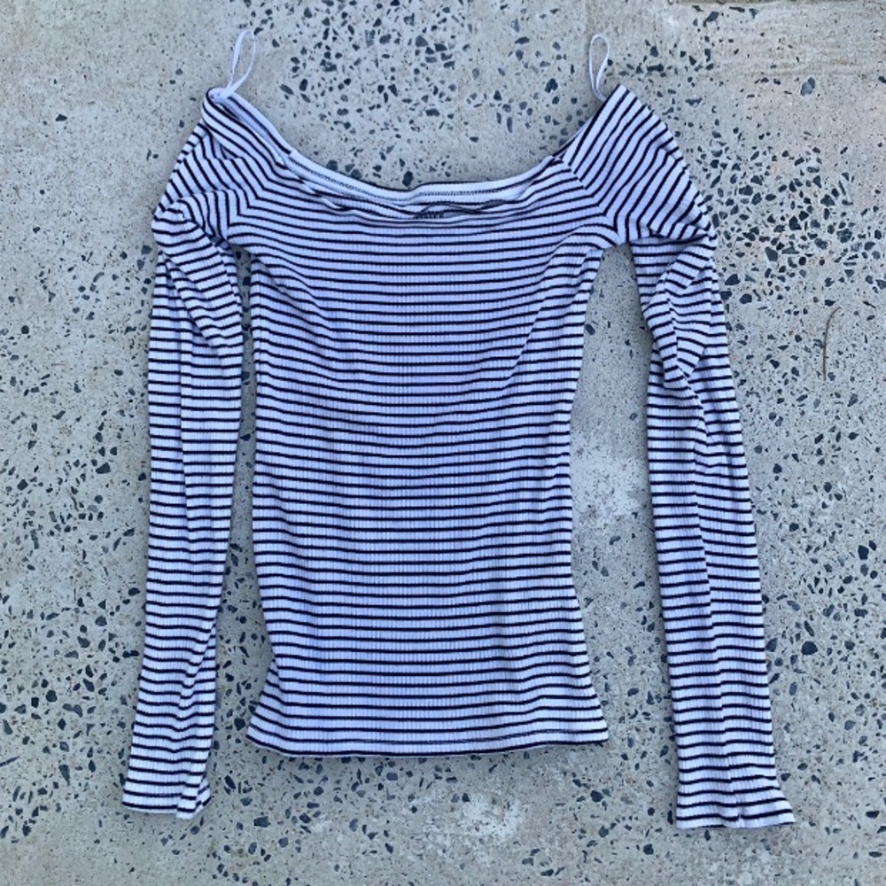 Hollister Black/White Striped Off the ShoulderTop